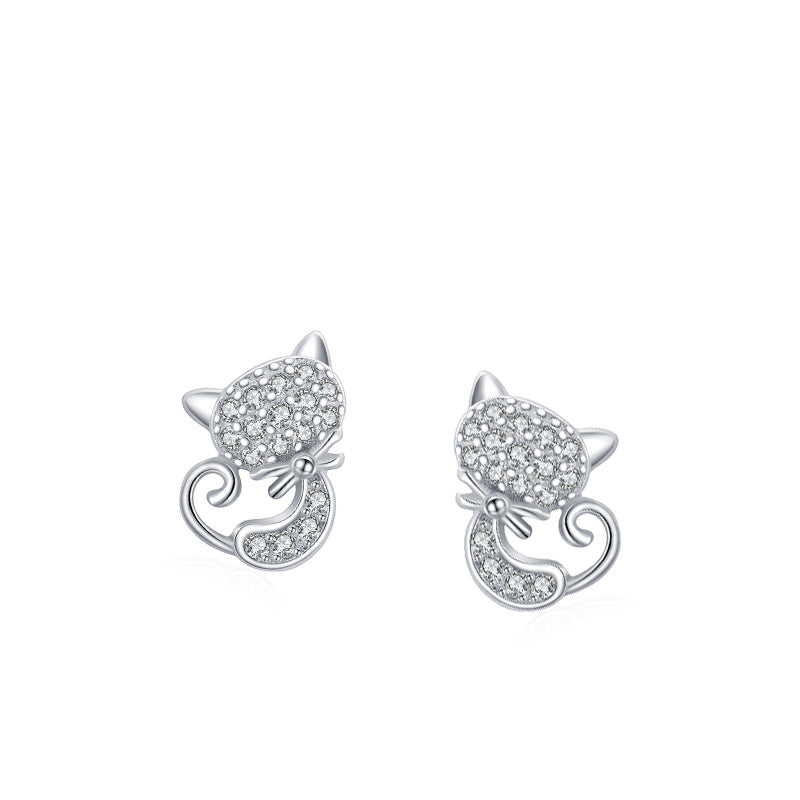 Silver Kitty Stud Earrings