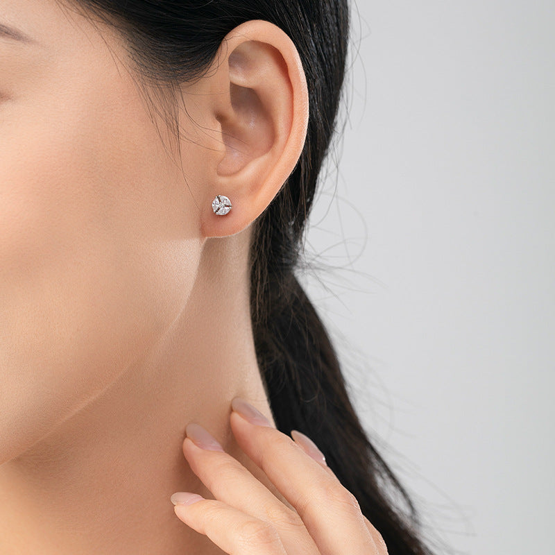 Silver Triangle Stone Earrings