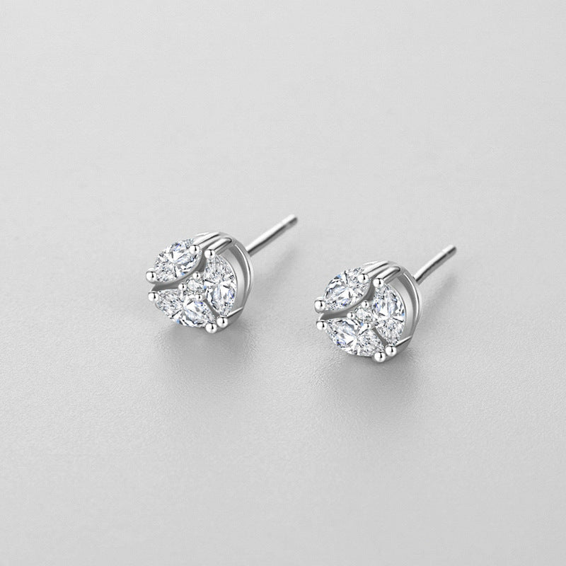 Silver Triangle Stone Earrings